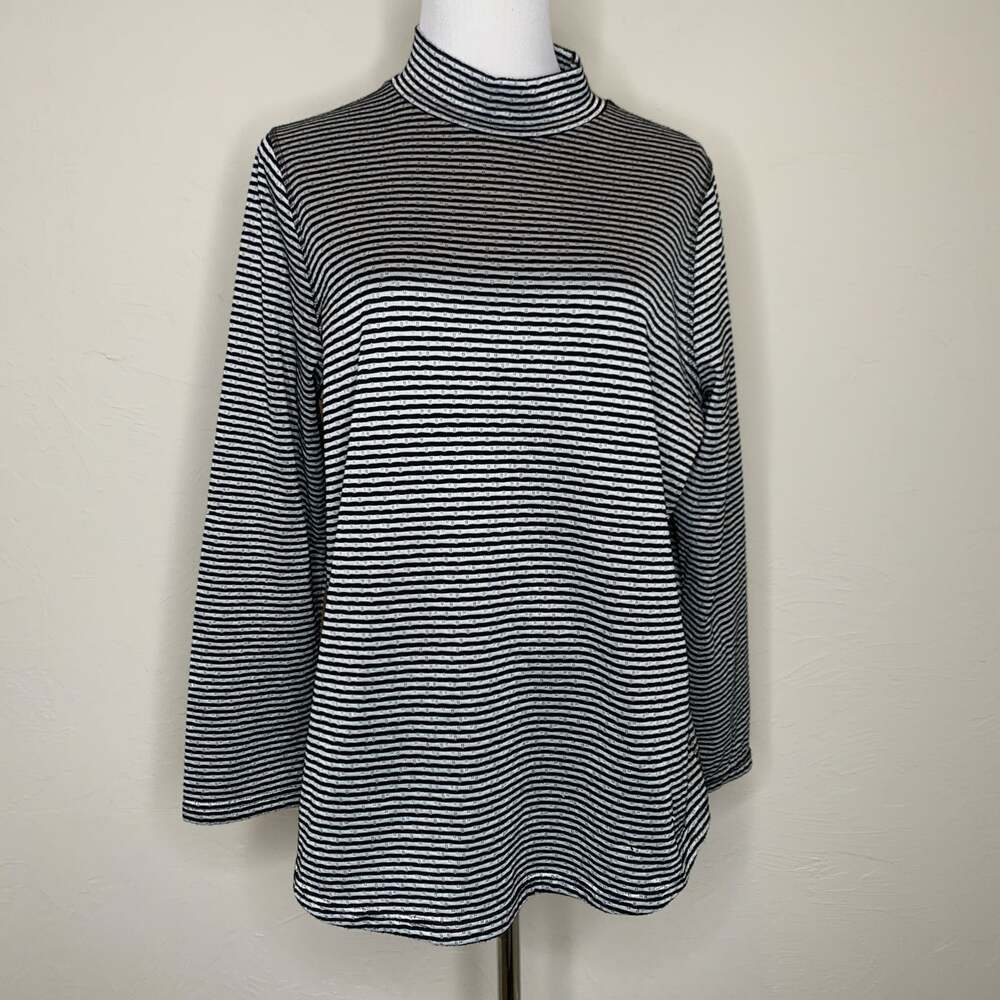 Chico's Zenergy Size 2 12/14 Black Gray Textured Knit Mock Neck Shirt